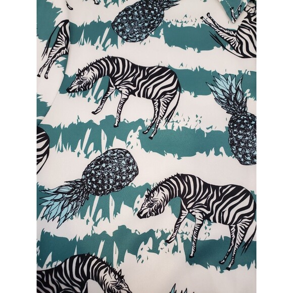 VATPAVE Mens Striped Zebra Pineapple Button Down Shirt M Artsy Hawaiian Party - Picture 7 of 7